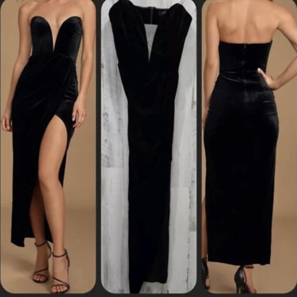 Lulus My Dream Come True Black Velvet Maxi Dress Size Large